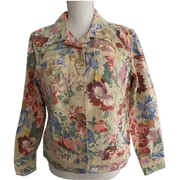 Women's Coldwater Creek Floral Denim Jacket Size PM - Picture 1 of 8